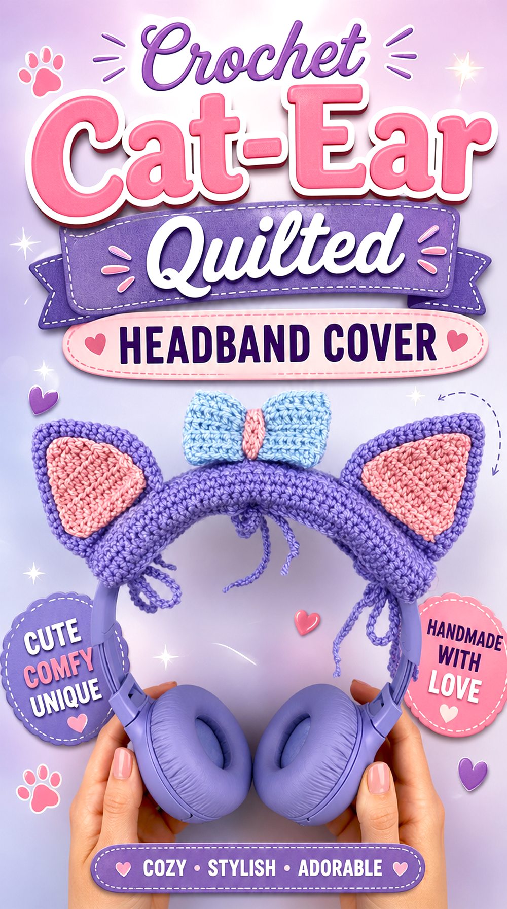 Crochet Cat Ear Quilted Headband Cover