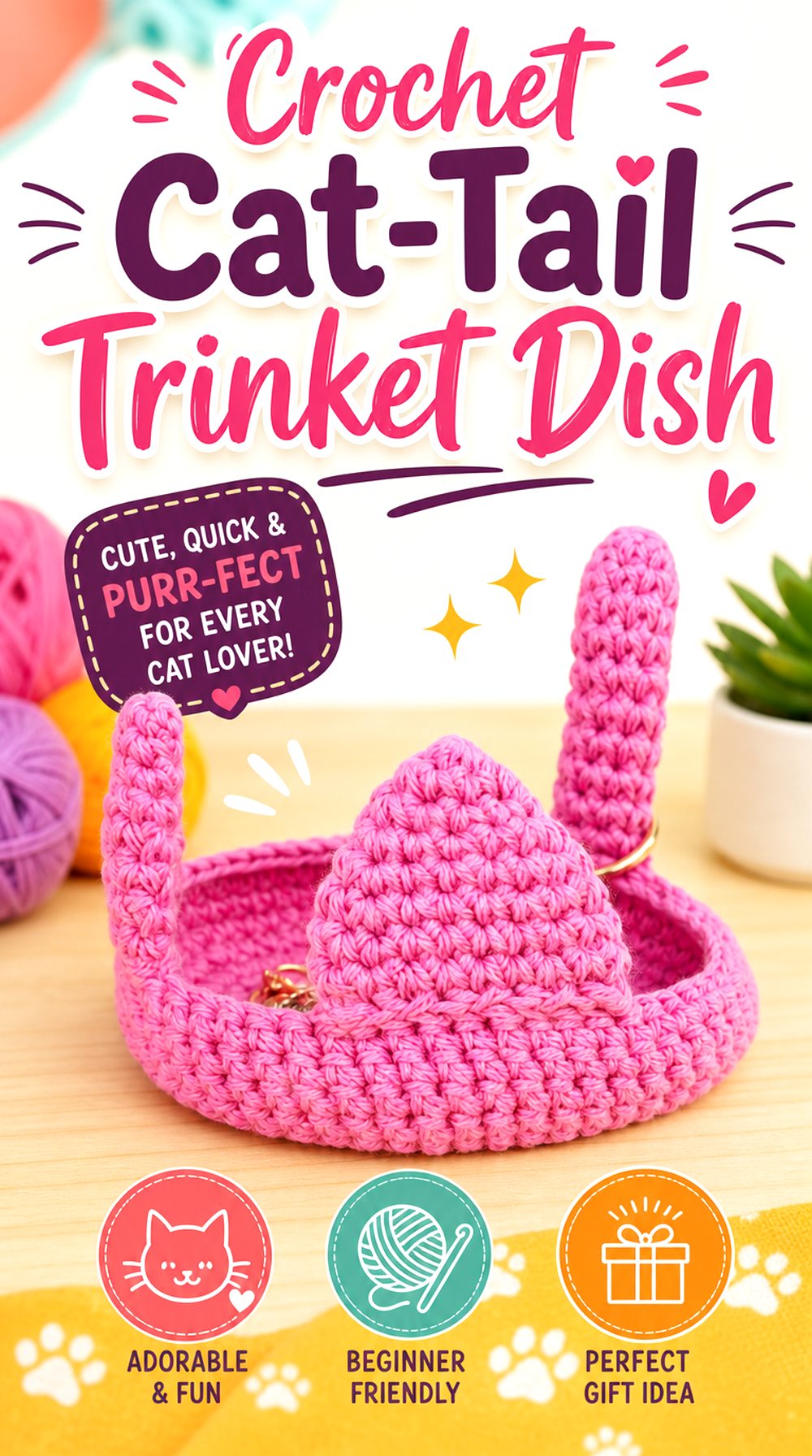 Crochet Cat Tail Trinket Dish