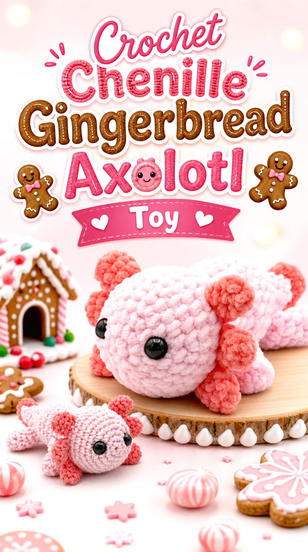 Crochet Chenille Gingerbread Axolotl Toy