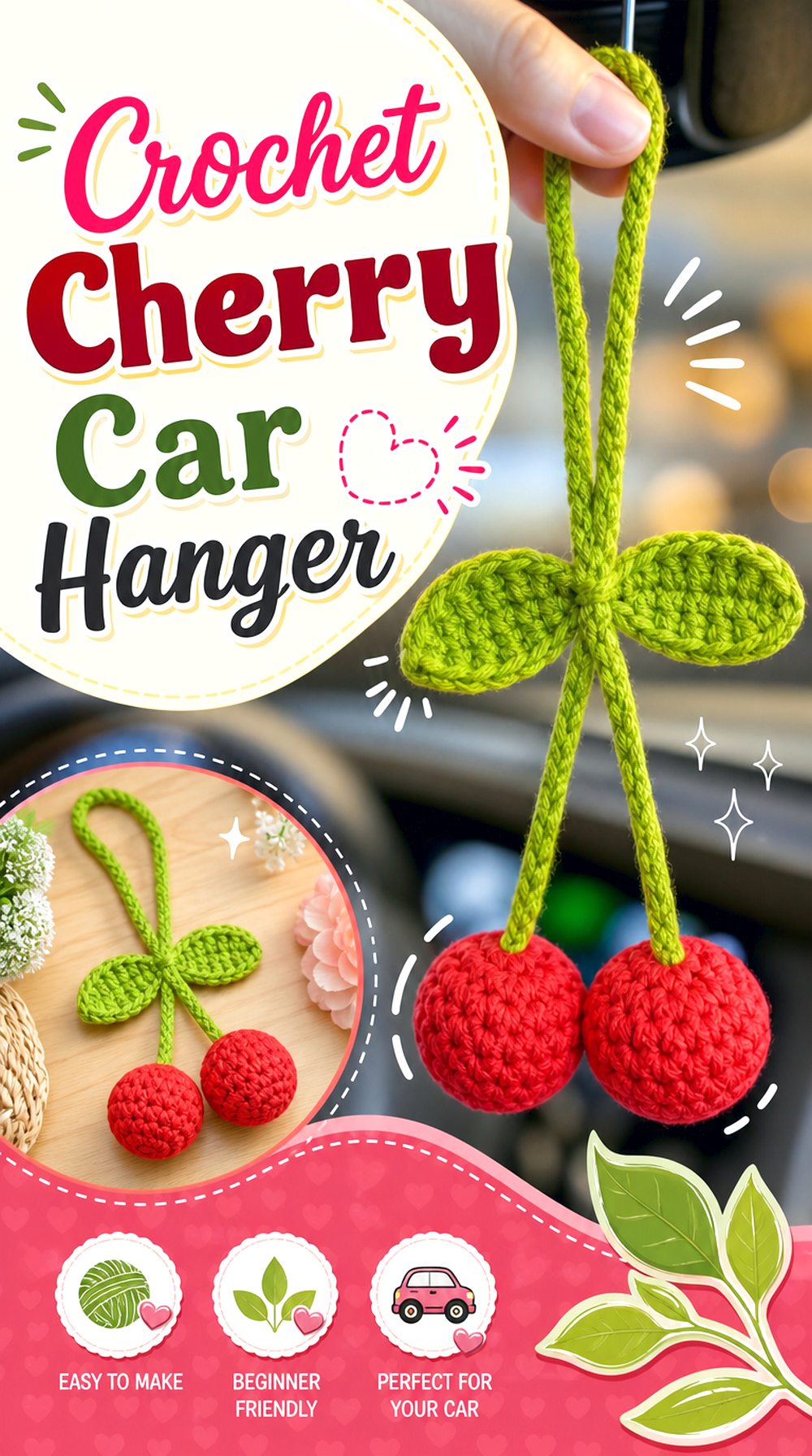 Crochet Cherry Car Hanger