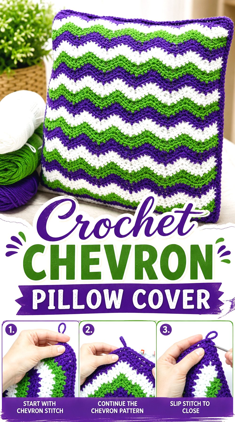 Crochet Chevron Pillow Cover