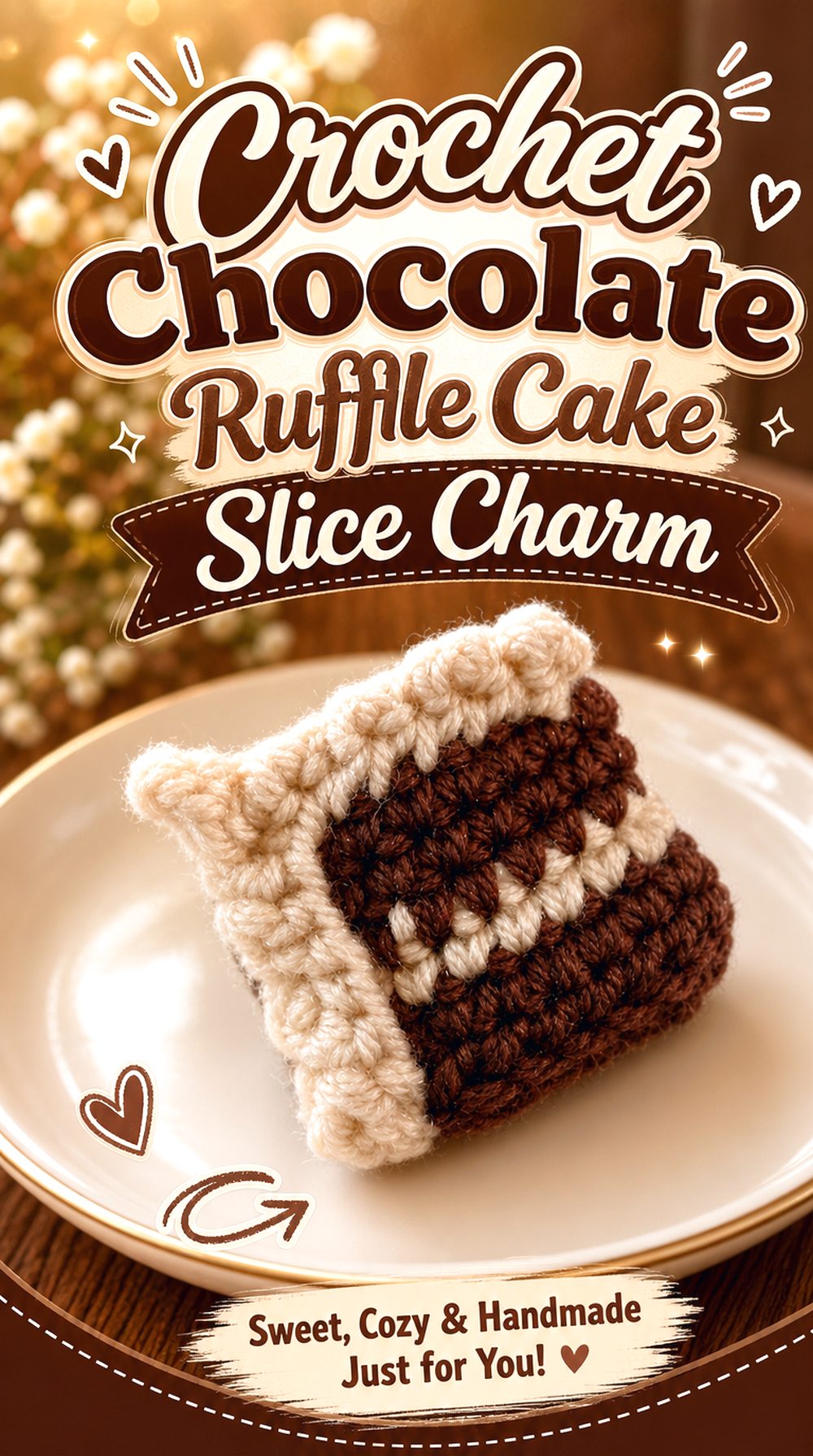 Crochet Chocolate Ruffle Cake Slice Charm