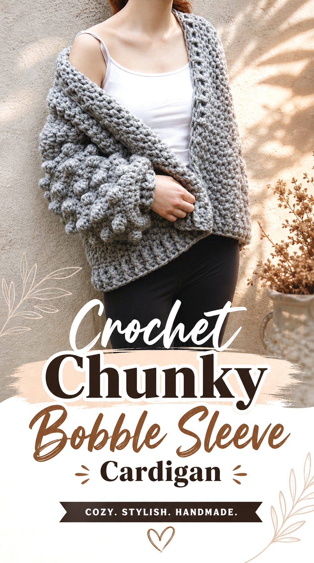 Crochet Chunky Bobble Sleeve Cardigan