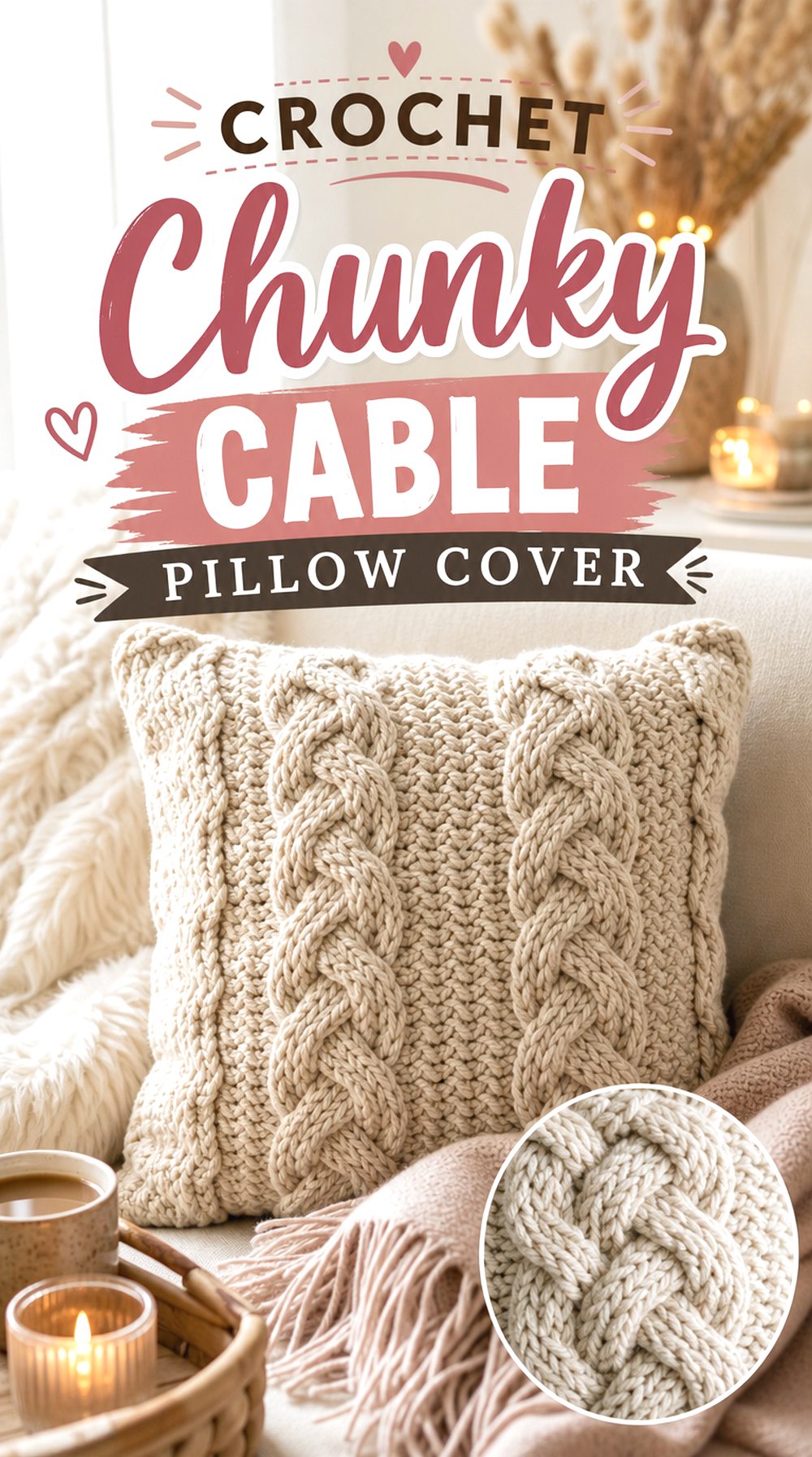 Crochet Chunky Cable Pillow Cover