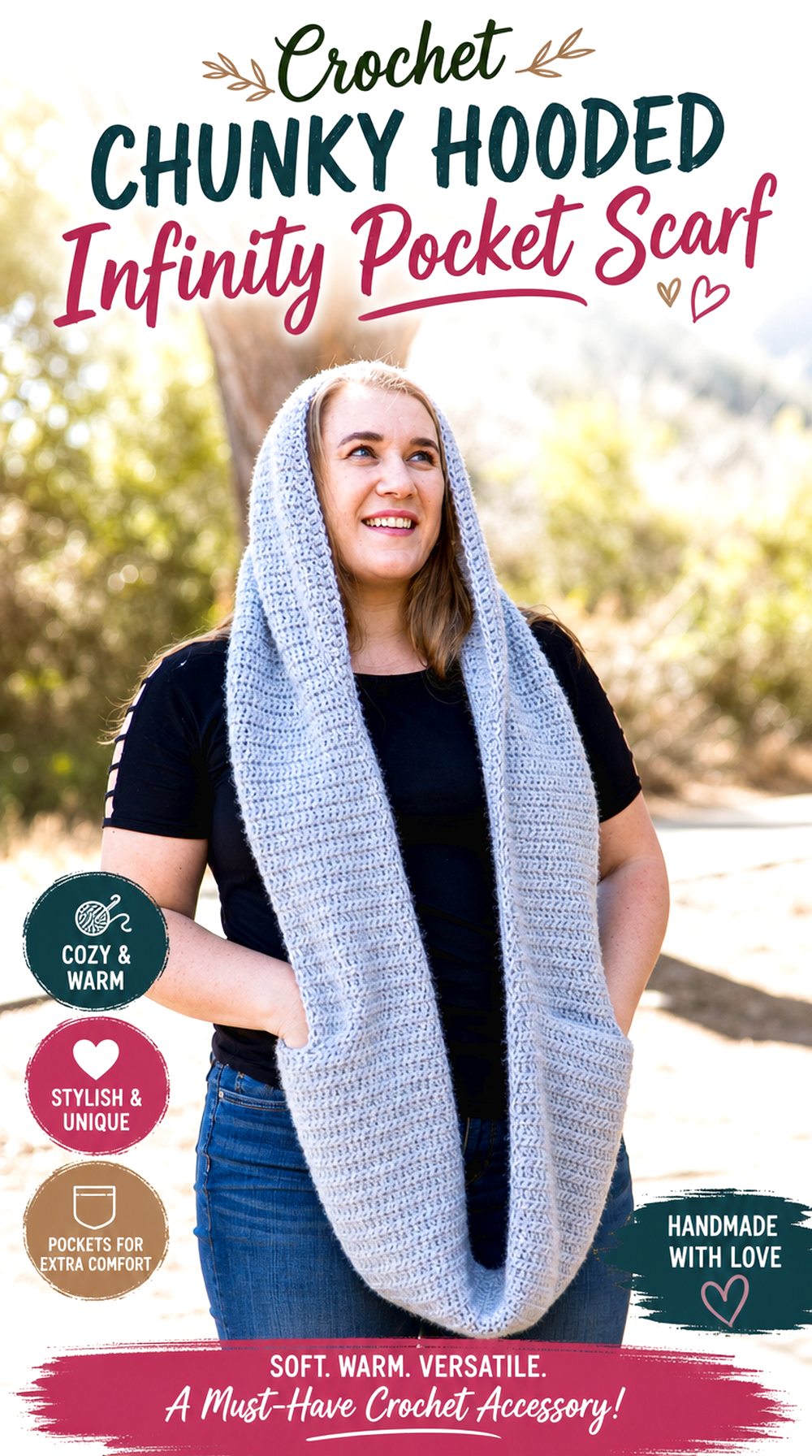 Crochet Chunky Hooded Infinity Pocket Scarf