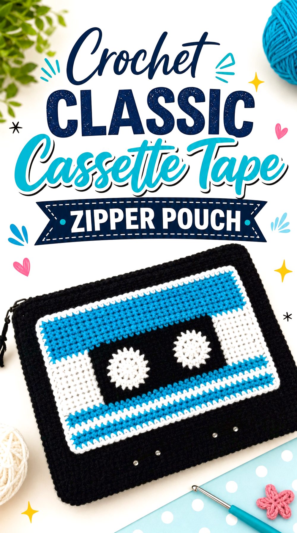 Crochet Classic Cassette Tape Zipper Pouch
