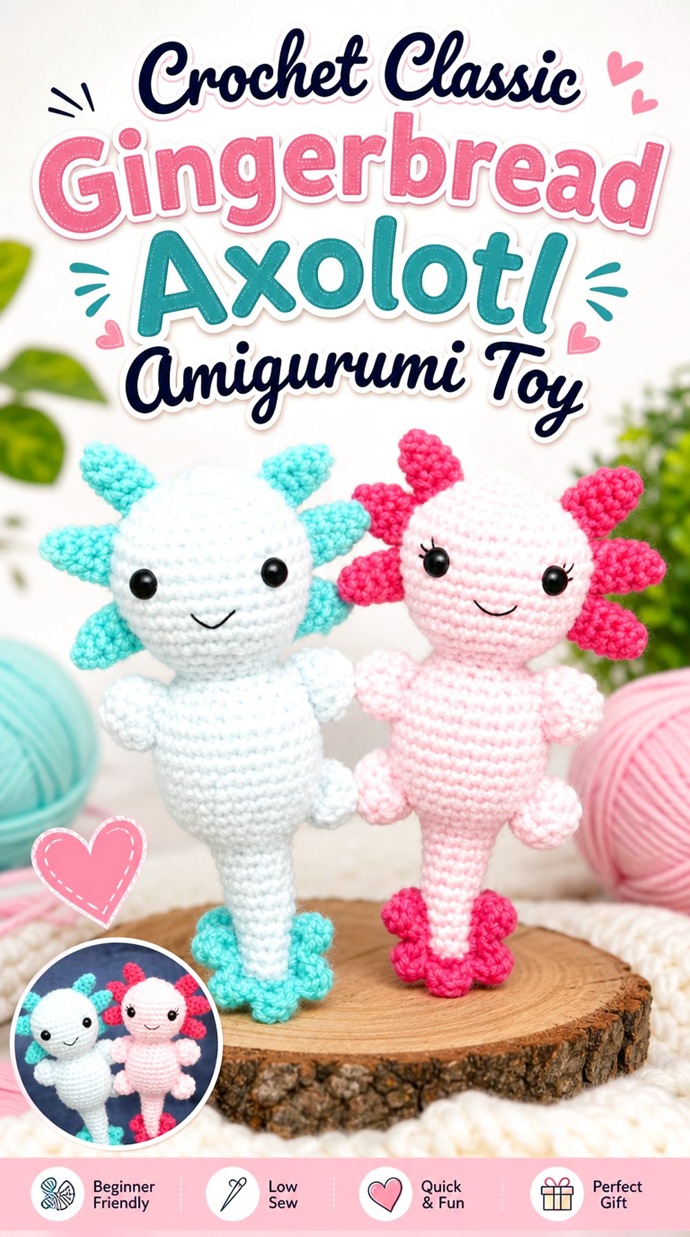 Crochet Classic Gingerbread Axolotl Amigurumi Toy
