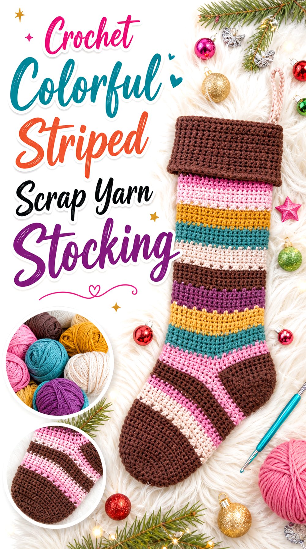 Crochet Colorful Striped Scrap Yarn Stocking