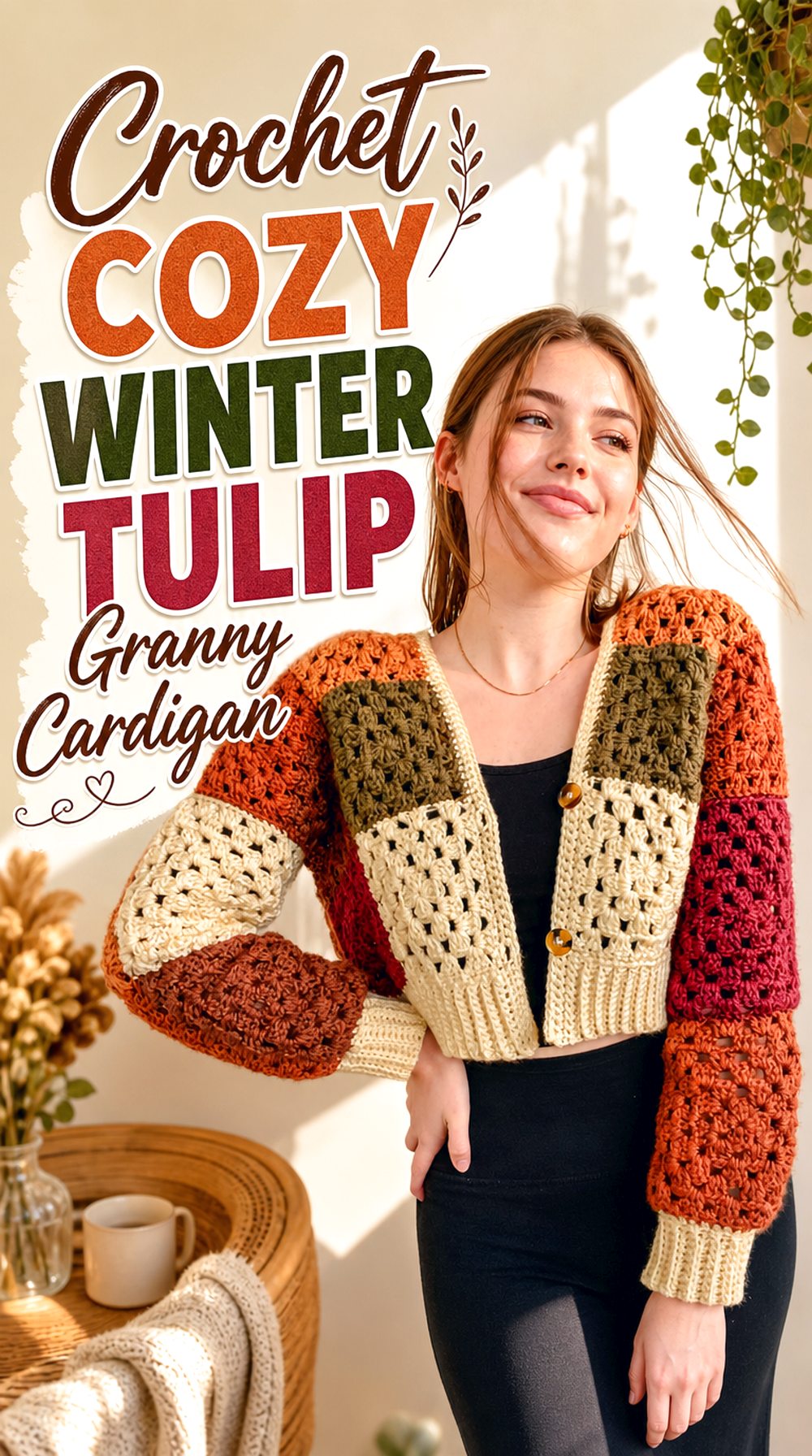 Crochet Cozy Winter Tulip Granny Cardigan