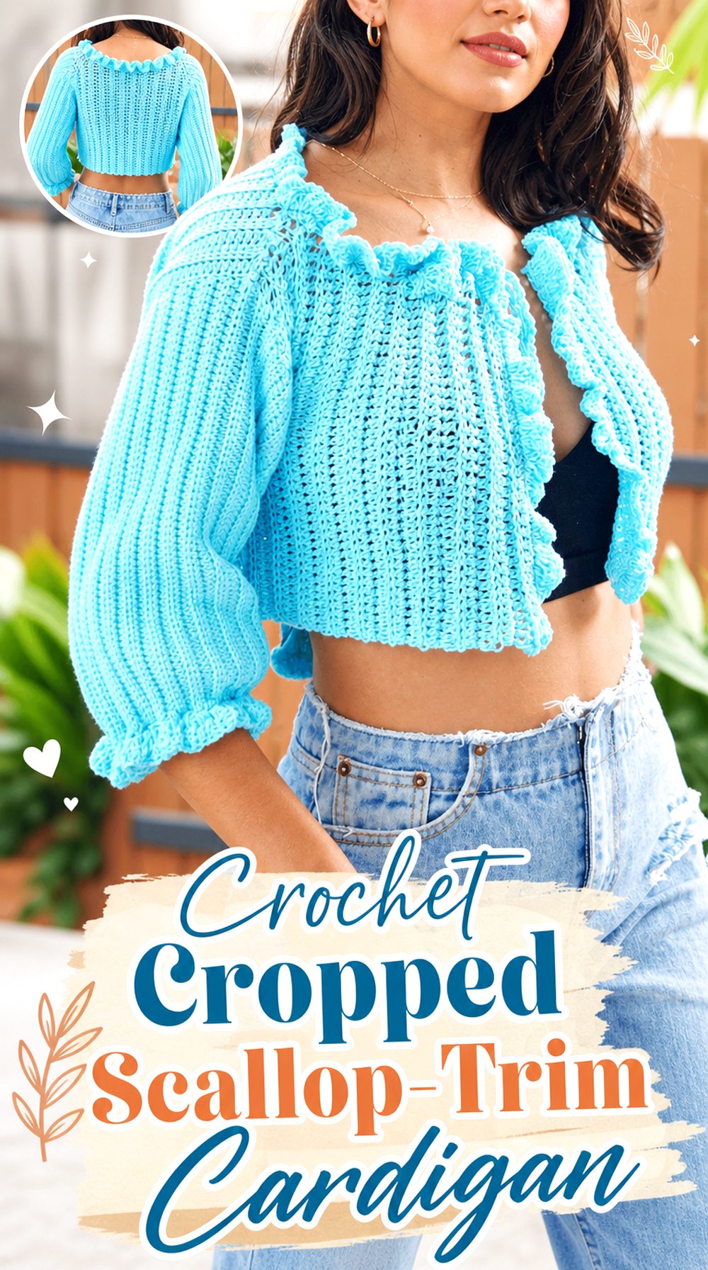 Crochet Cropped Scallop Trim Cardigan