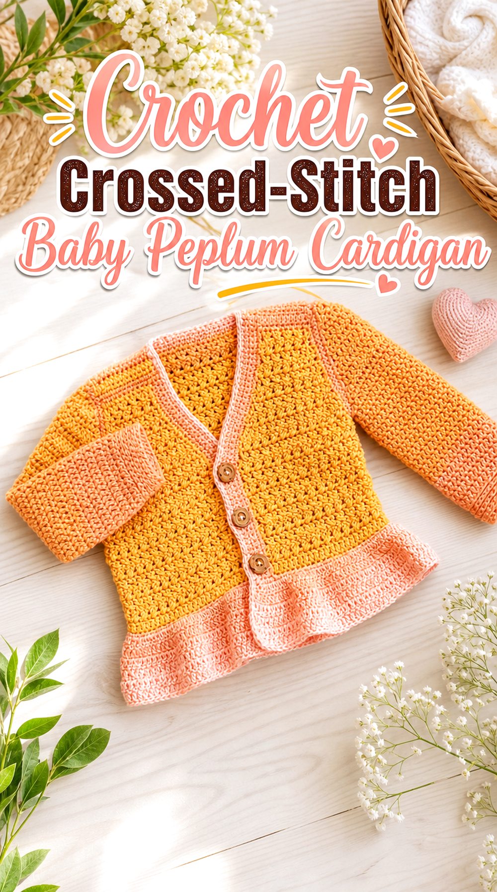 Crochet Crossed Stitch Baby Peplum Cardigan