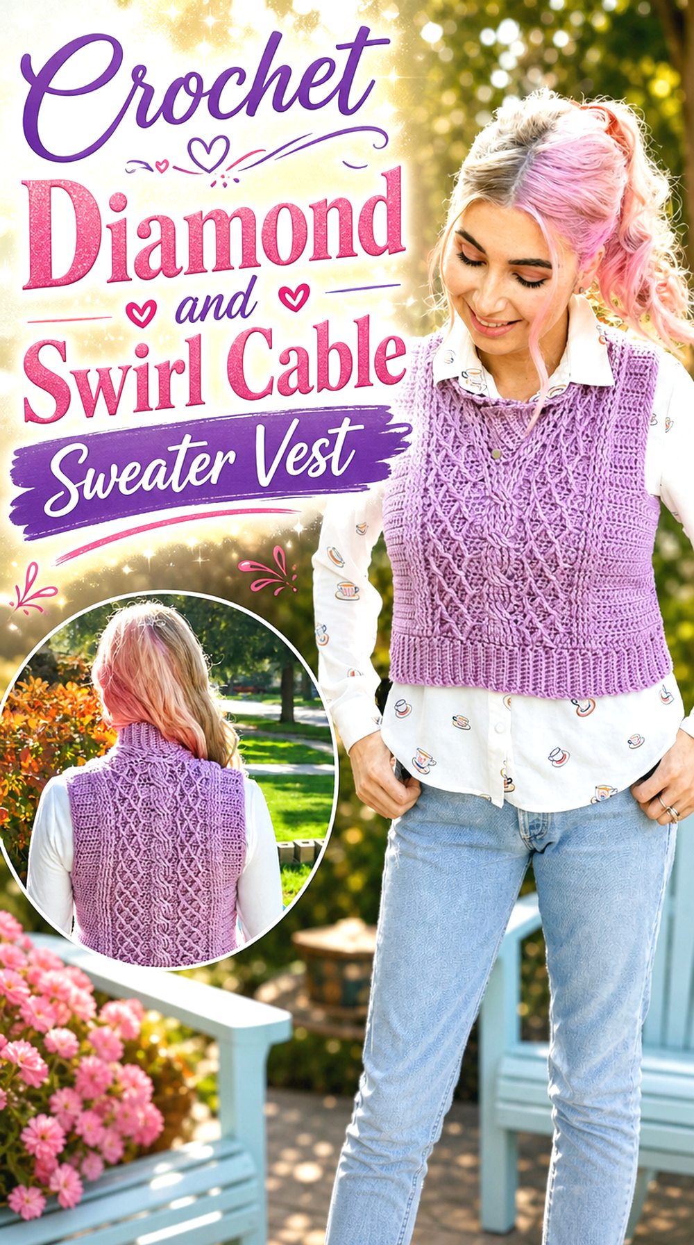 Crochet Diamond and Swirl Cable Sweater Vest