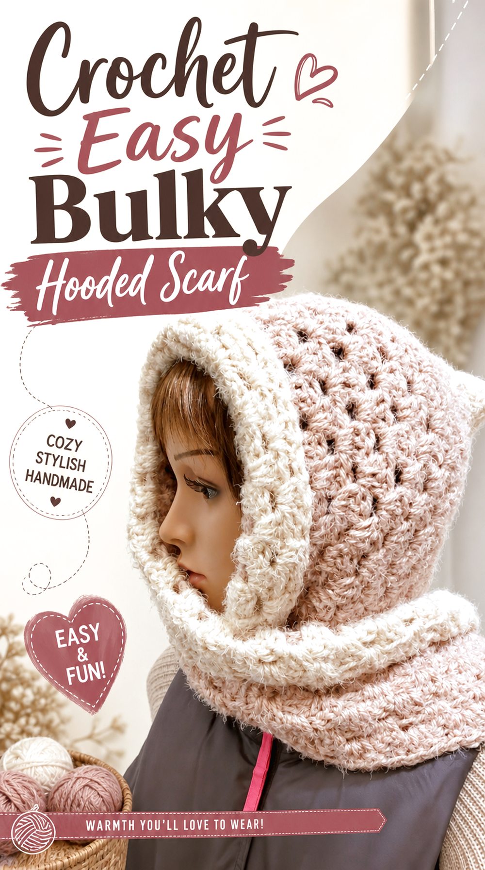 Crochet Easy Bulky Hooded Scarf