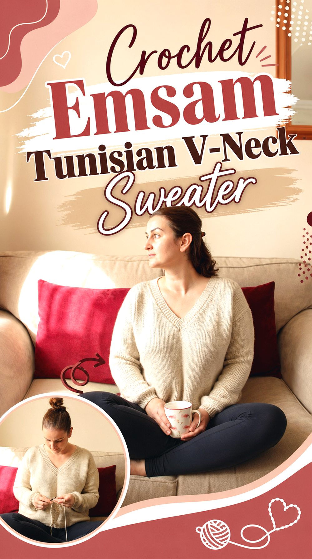 Crochet Emsam Tunisian V Neck Sweater
