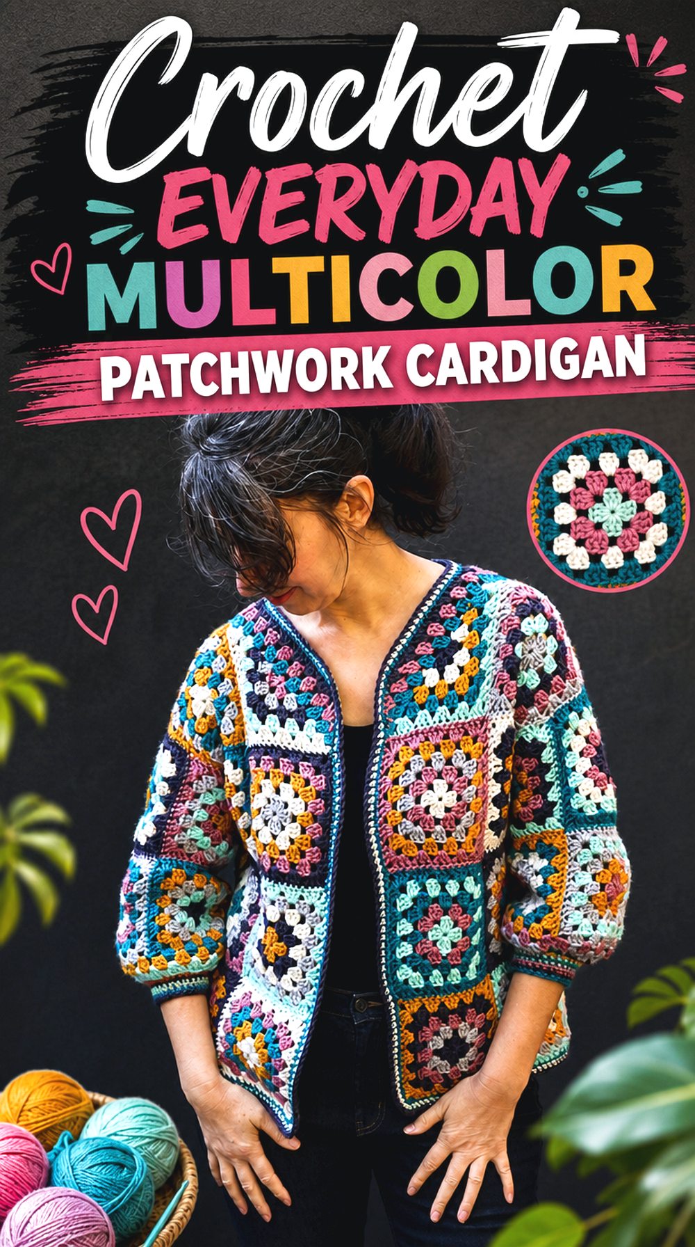 Crochet Everyday Multicolor Patchwork Cardigan