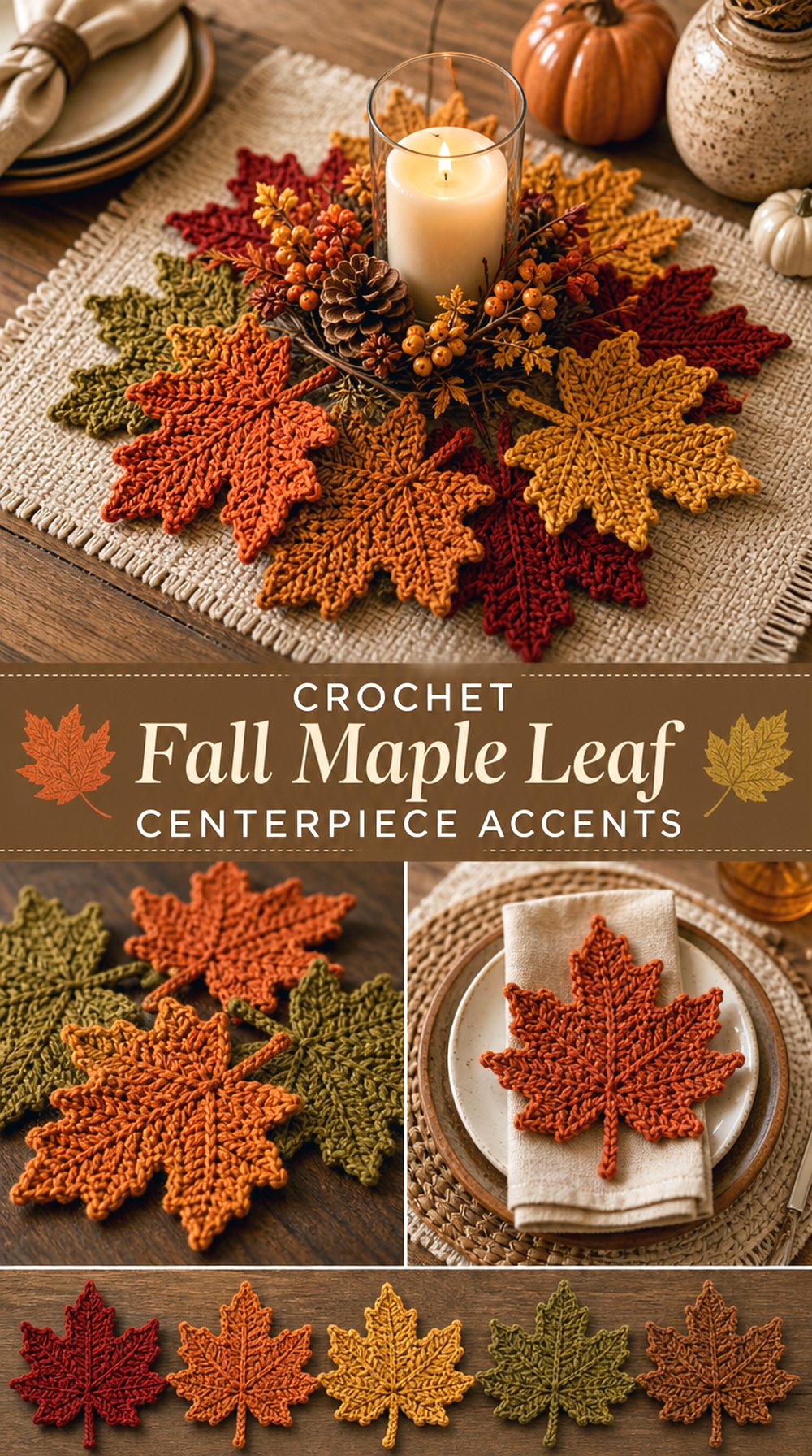 Crochet Fall Maple Leaf Centerpiece Accents