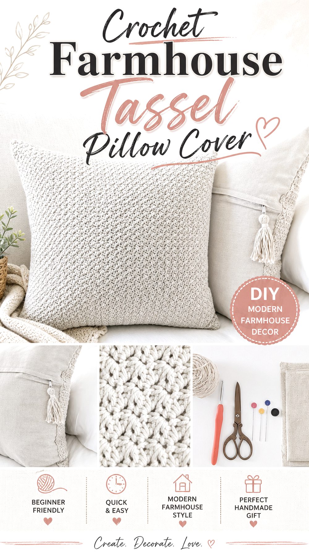 Crochet Farmhouse Tassel Pillow Cover