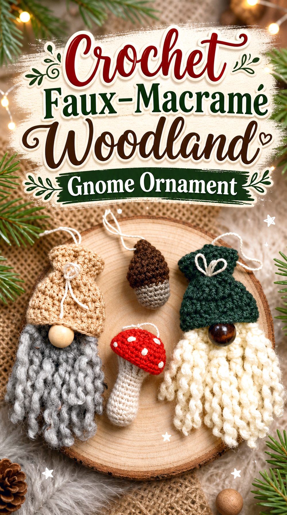 Crochet Faux Macramé Woodland Gnome Ornament