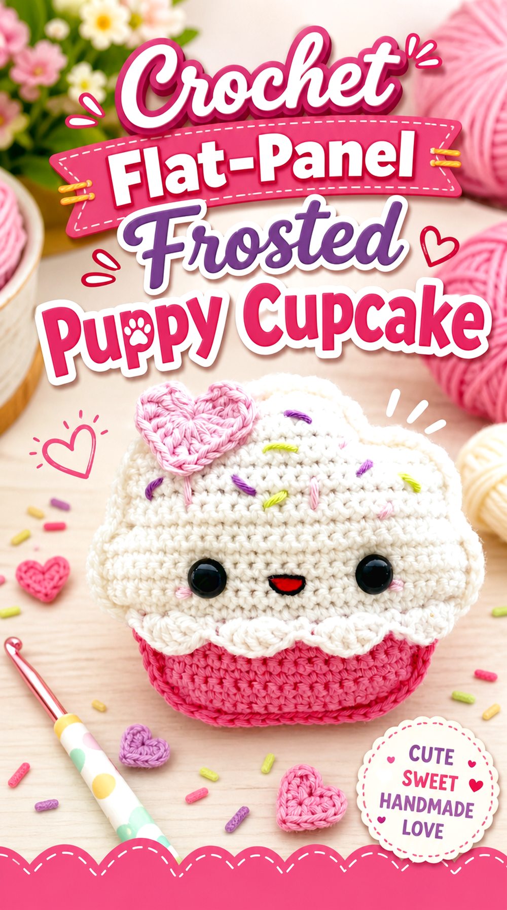 Crochet Flat Panel Frosted Puppy Cupcake