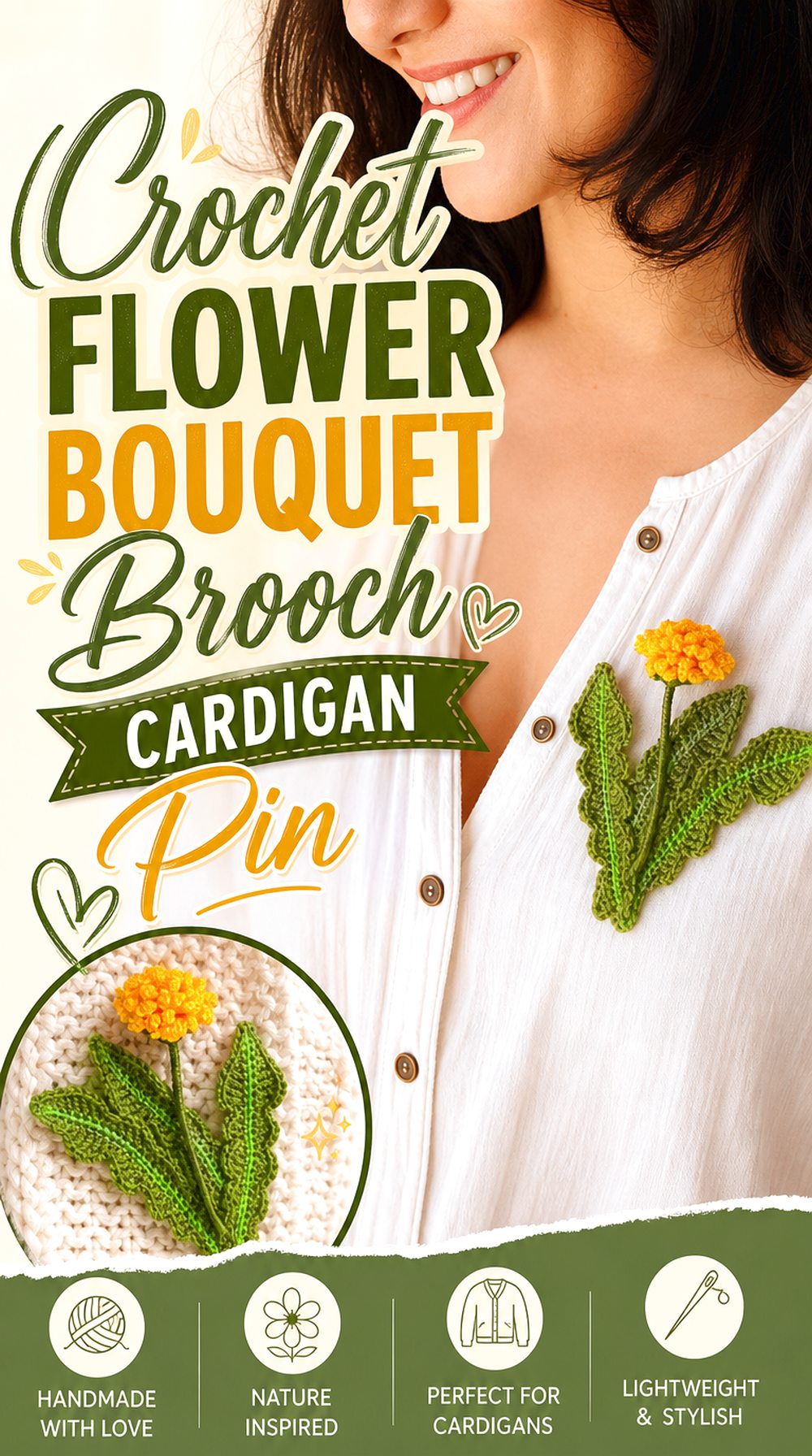 Crochet Flower Bouquet Brooch Cardigan Pin