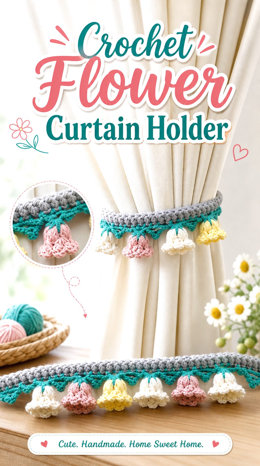 Crochet Flower Curtain Holder