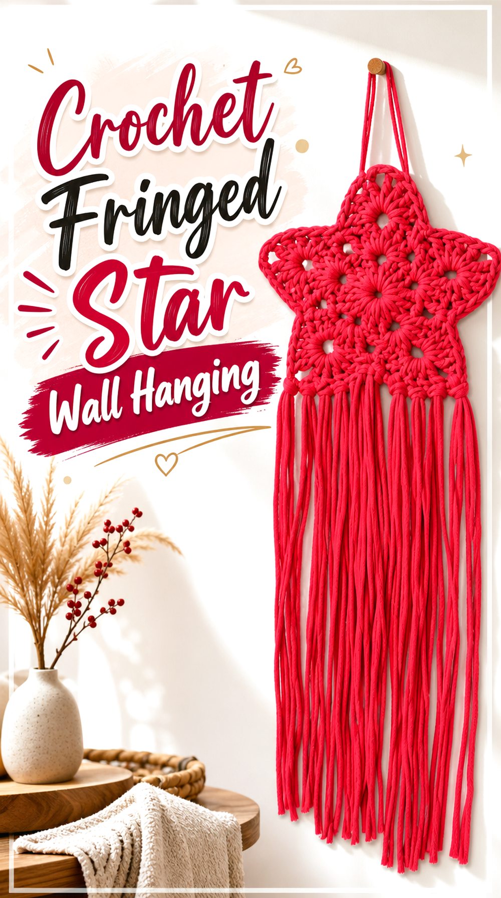 Crochet Fringed Star Wall Hanging