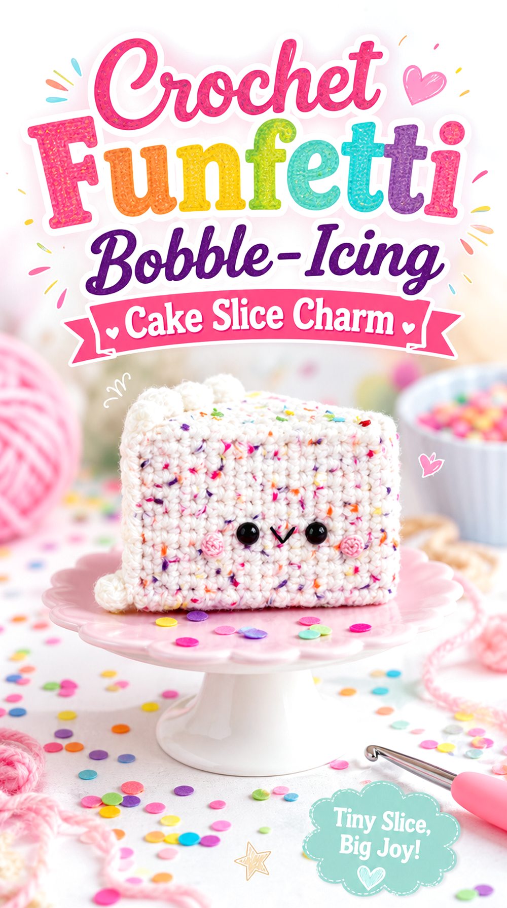 Crochet Funfetti Bobble Icing Cake Slice Charm