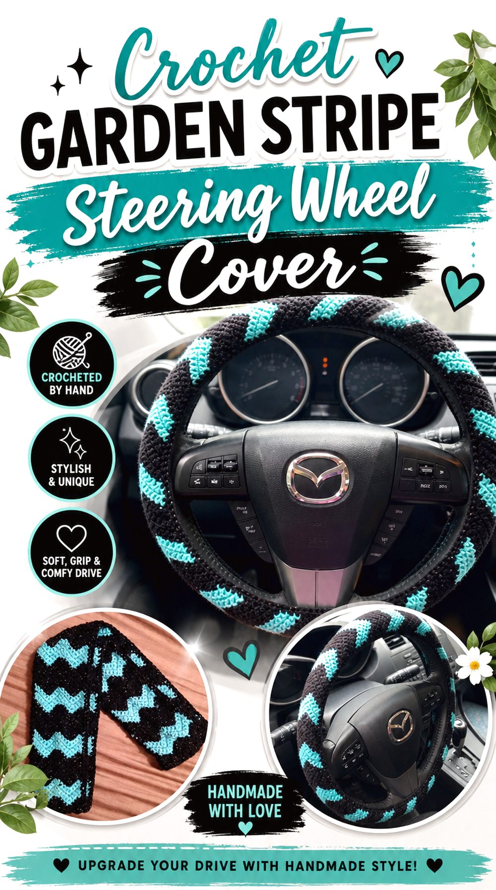 Crochet Garden Stripe Steering Wheel Cover