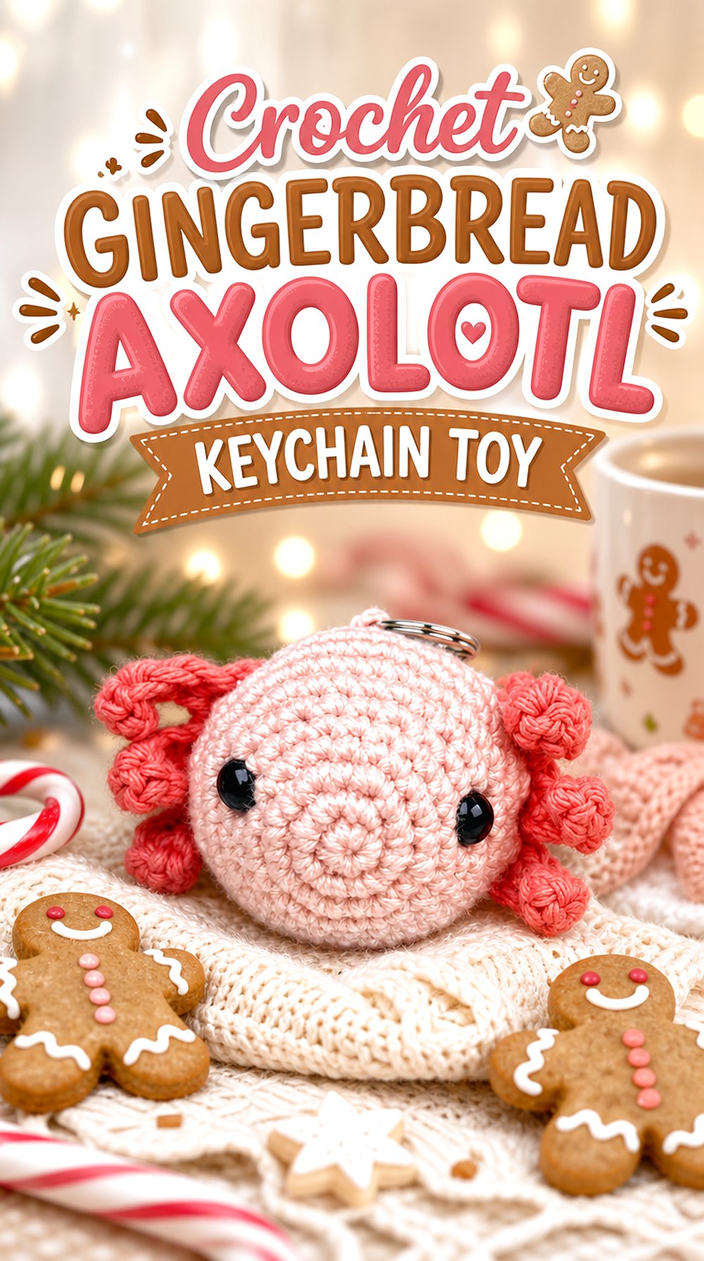 Crochet Gingerbread Axolotl Keychain Toy