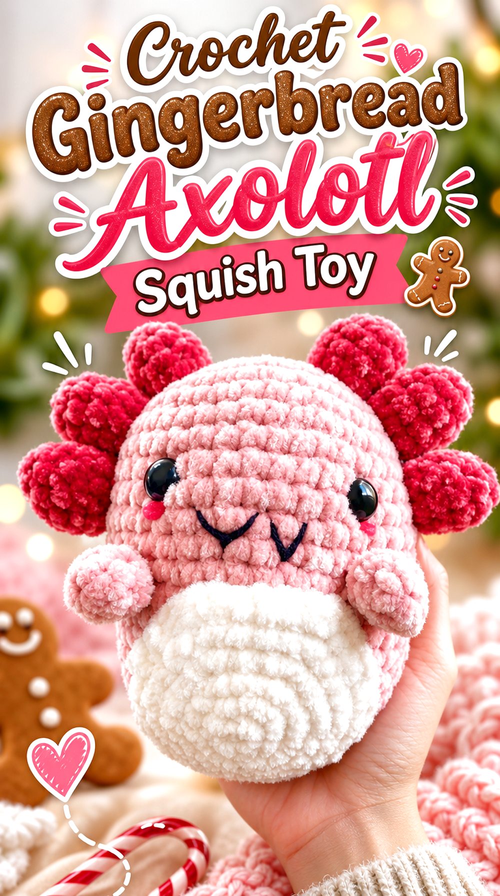 Crochet Gingerbread Axolotl Squish Toy