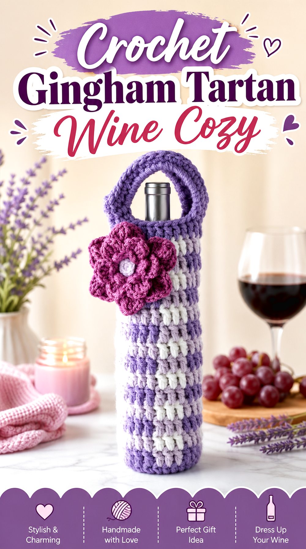 Crochet Gingham Tartan Wine Cozy
