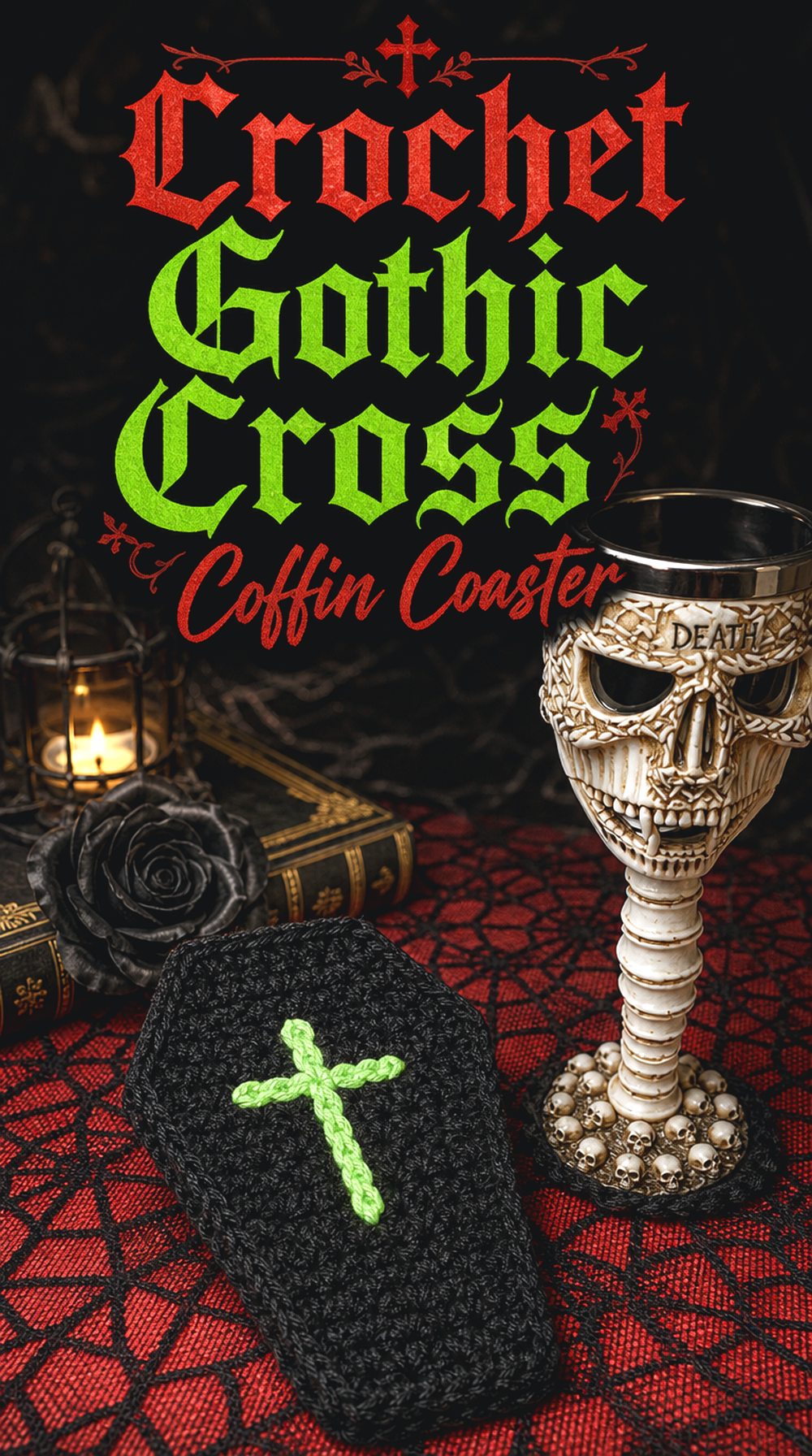Crochet Gothic Cross Coffin Coaster