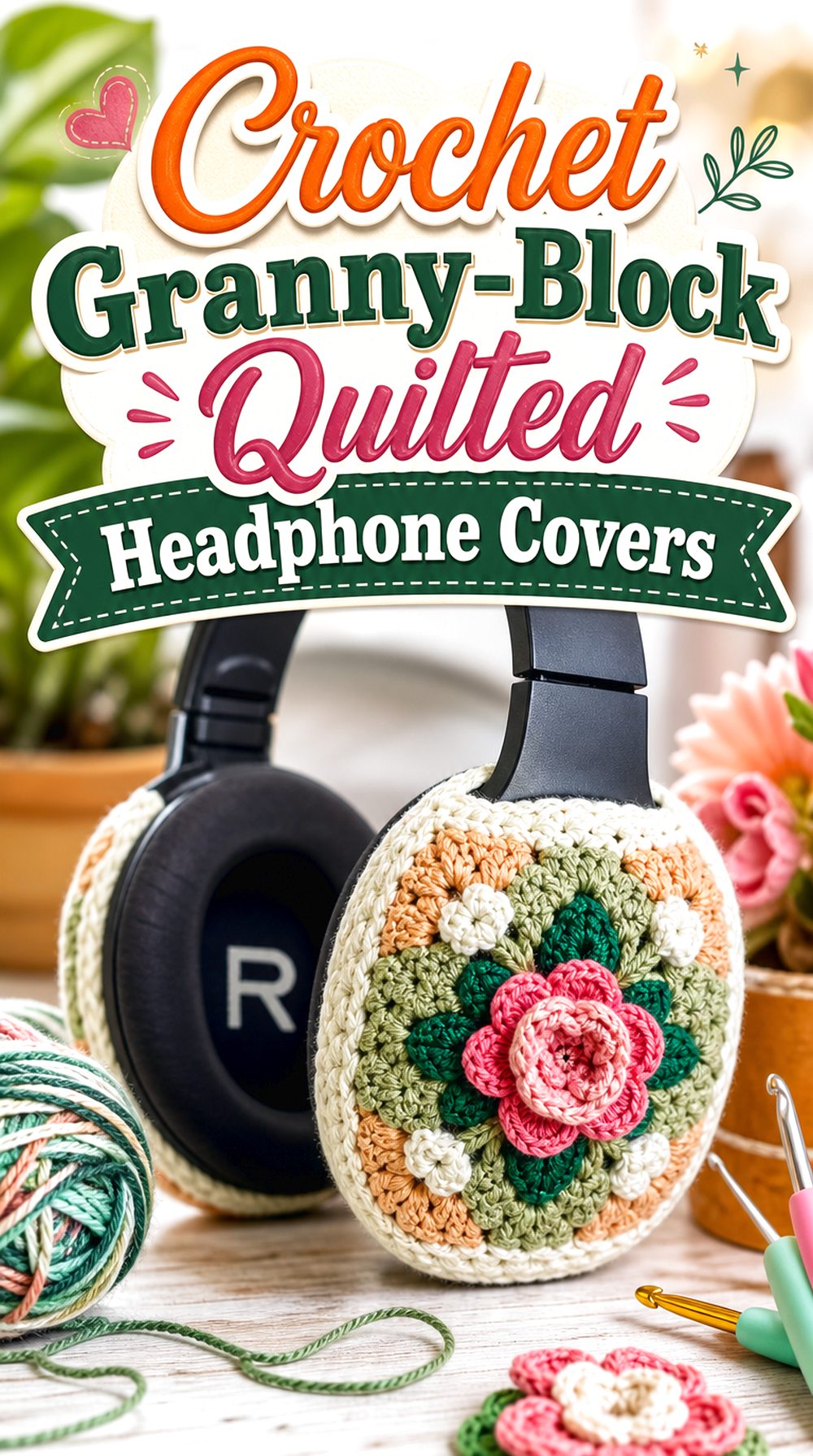 Crochet Granny Block Quilted Headphone Covers