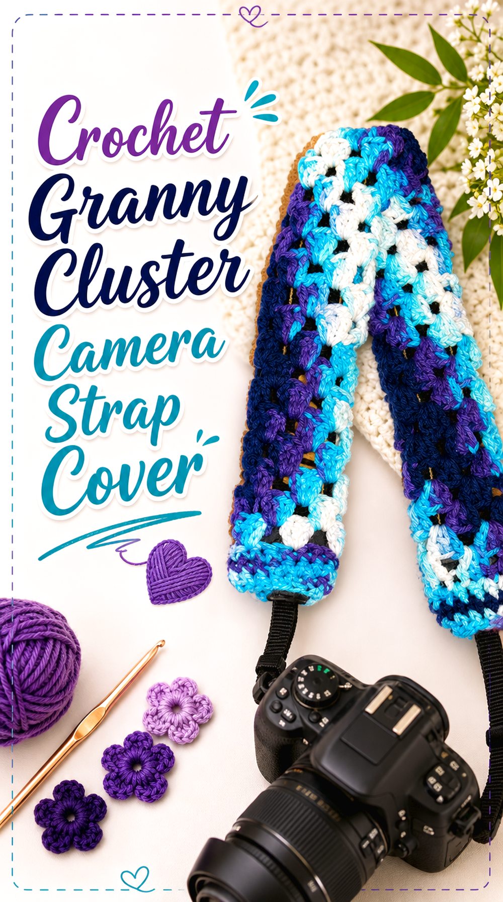 Crochet Granny Cluster Camera Strap Cover