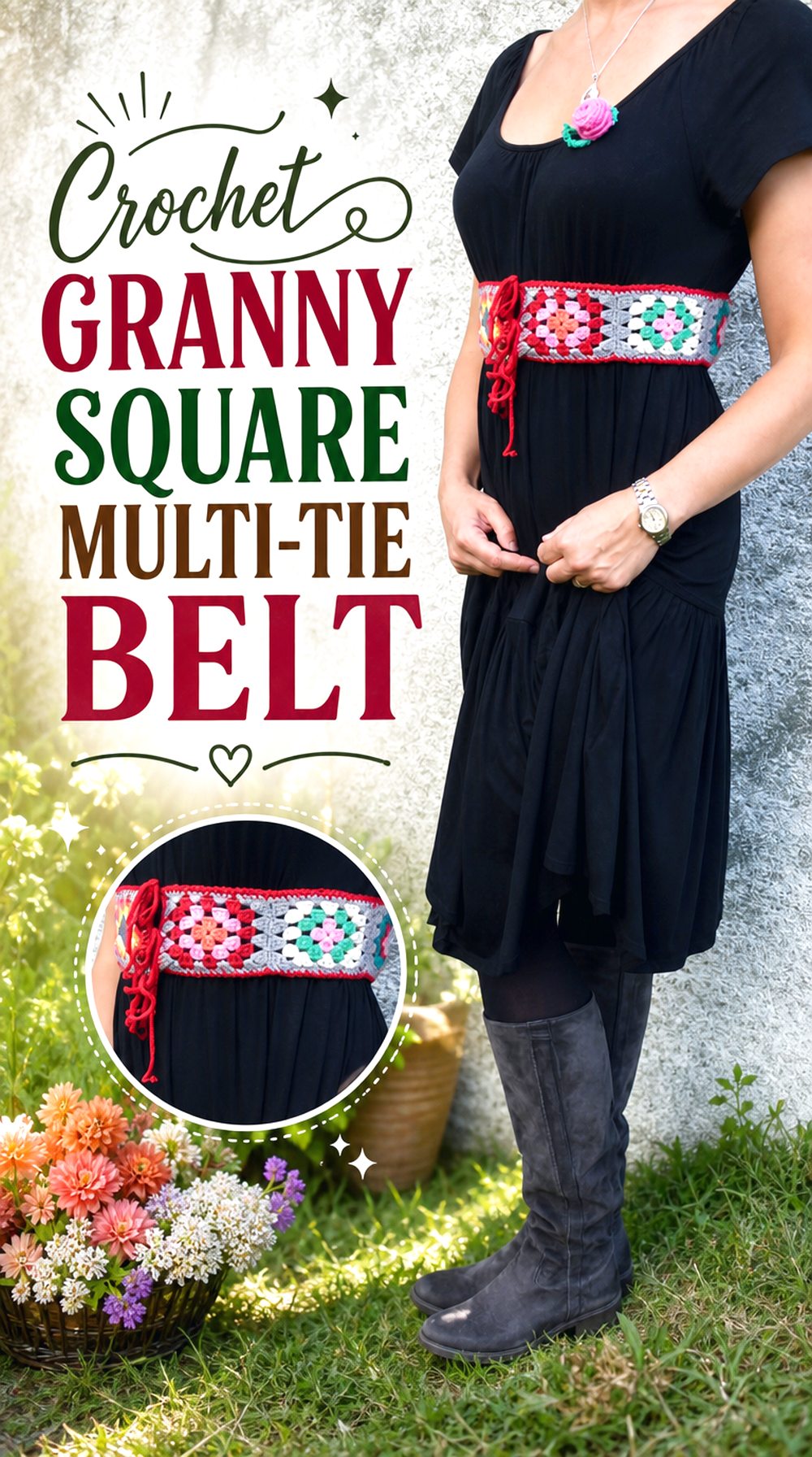 Crochet Granny Square Multi Tie Belt