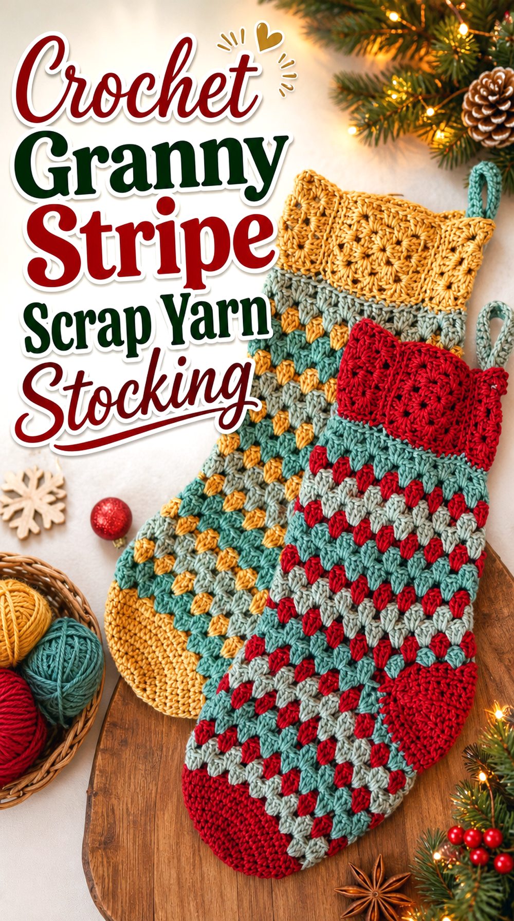 Crochet Granny Stripe Scrap Yarn Stocking