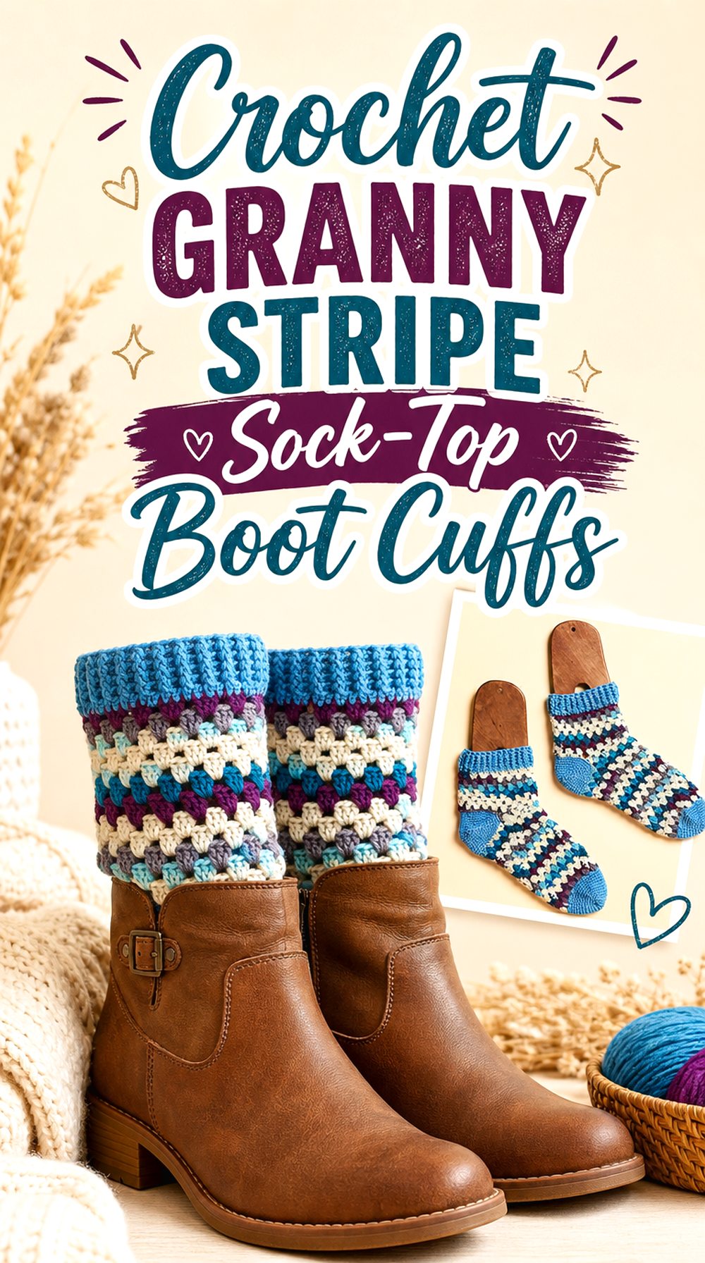 Crochet Granny Stripe Sock Top Boot Cuffs