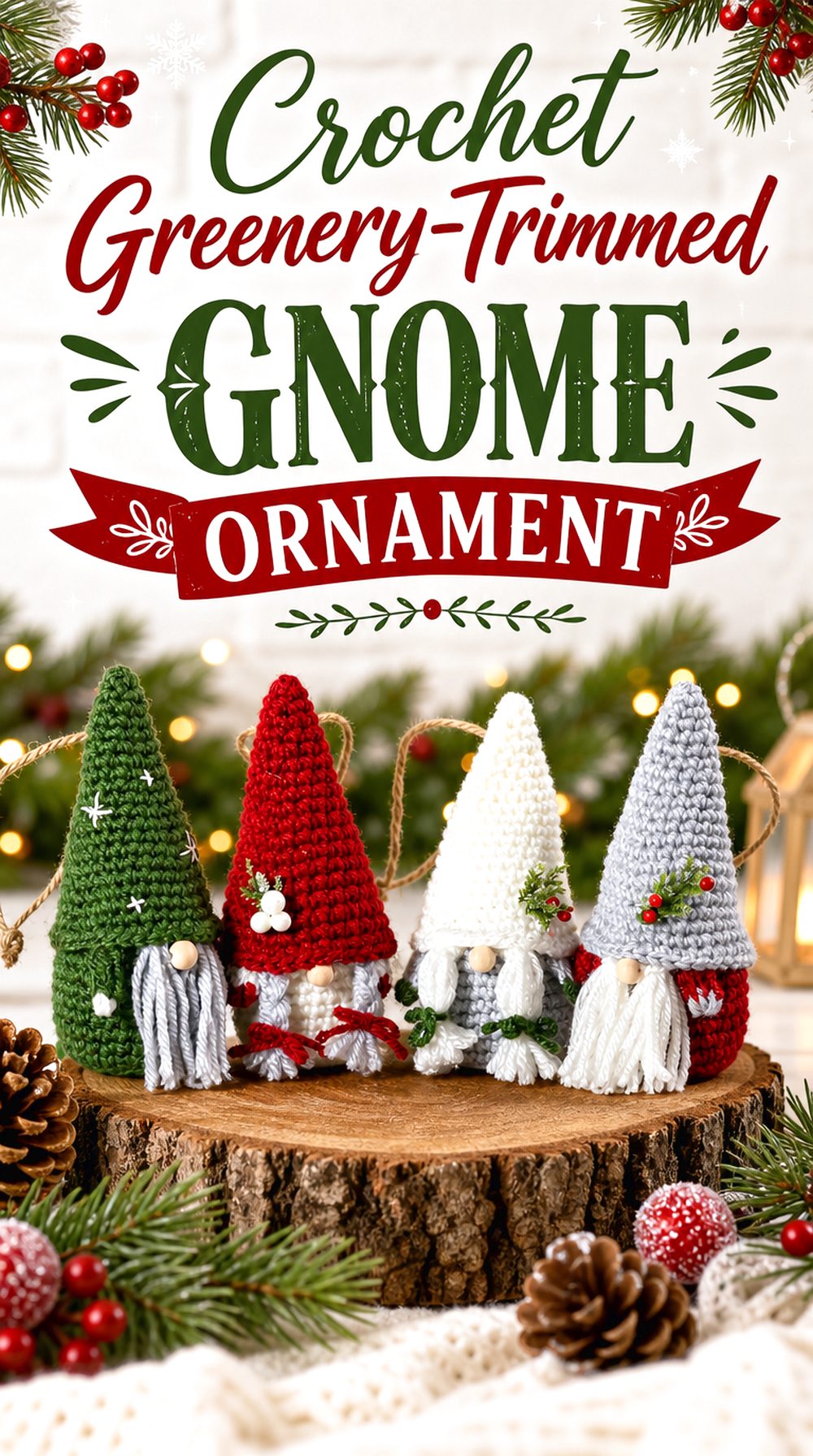 Crochet Greenery Trimmed Gnome Ornament