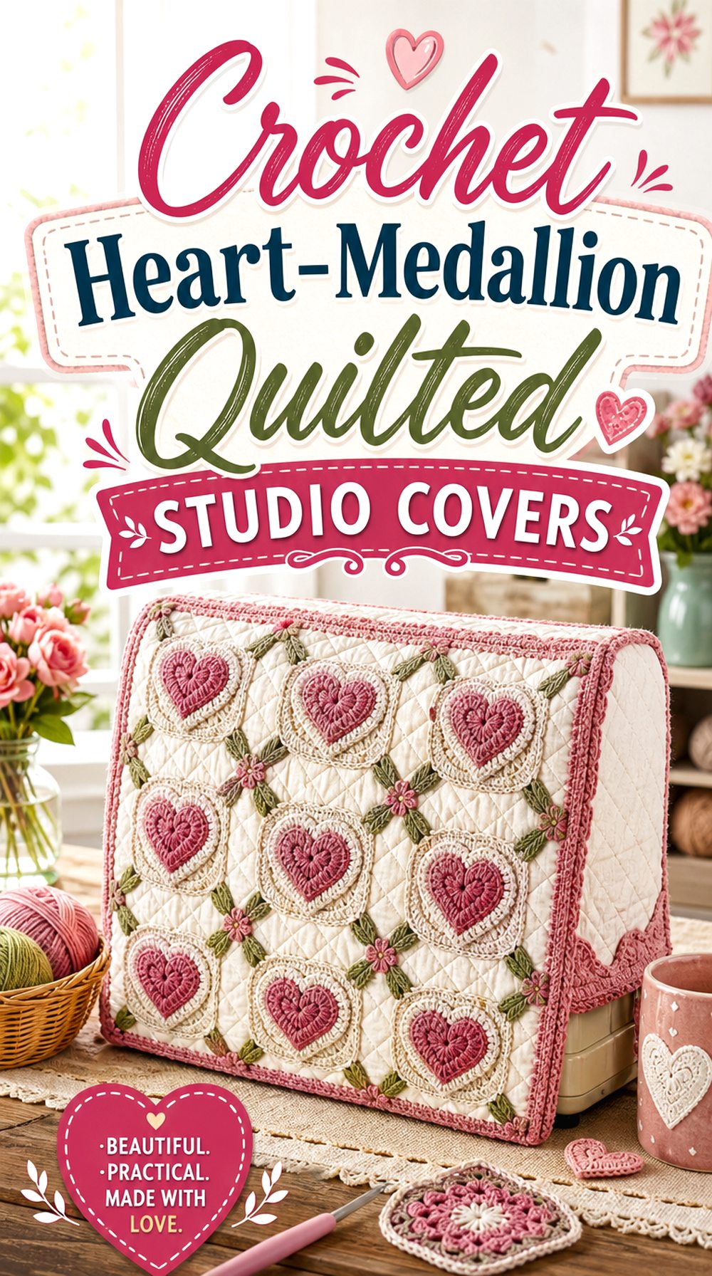 Crochet Heart Medallion Quilted Studio Covers