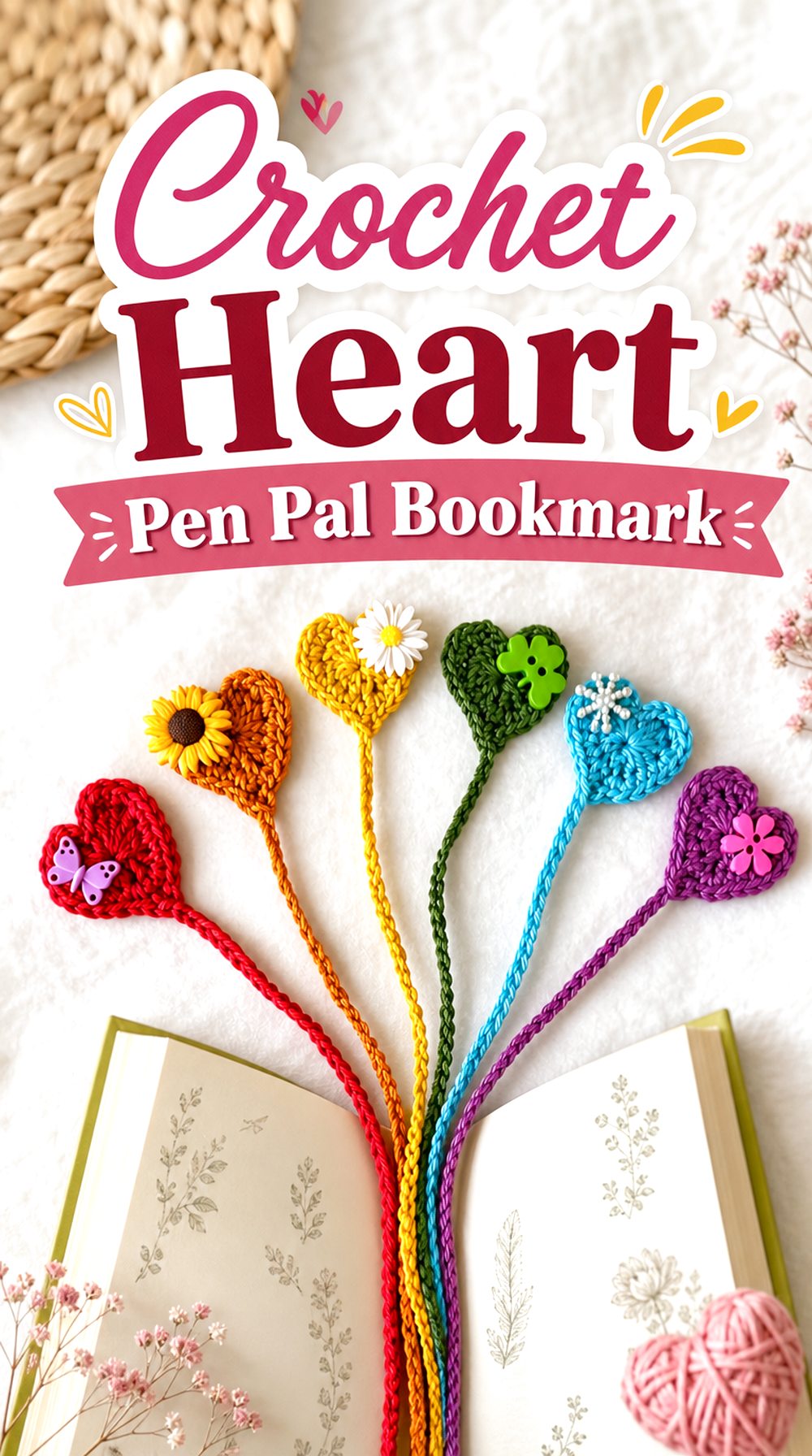 Crochet Heart Pen Pal Bookmark