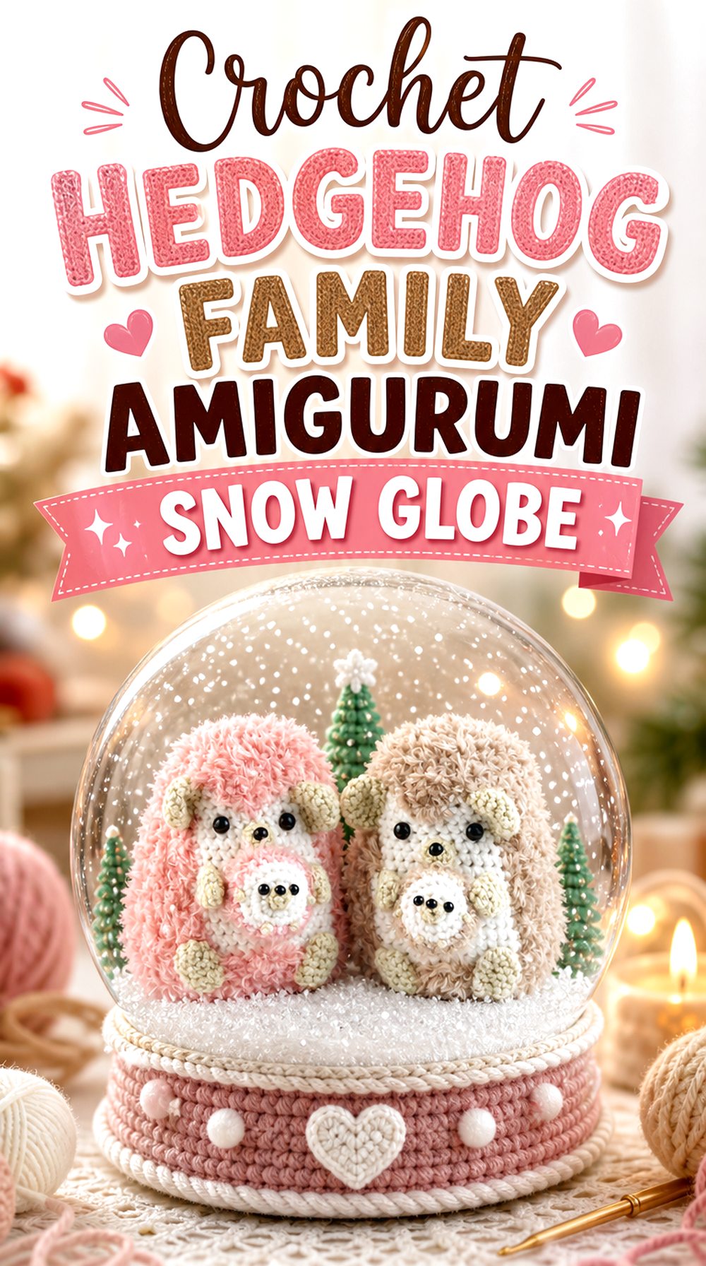 Crochet Hedgehog Family Amigurumi Snow Globe