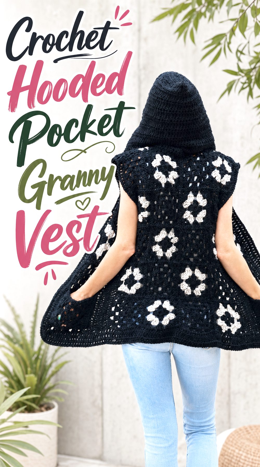 Crochet Hooded Pocket Granny Vest