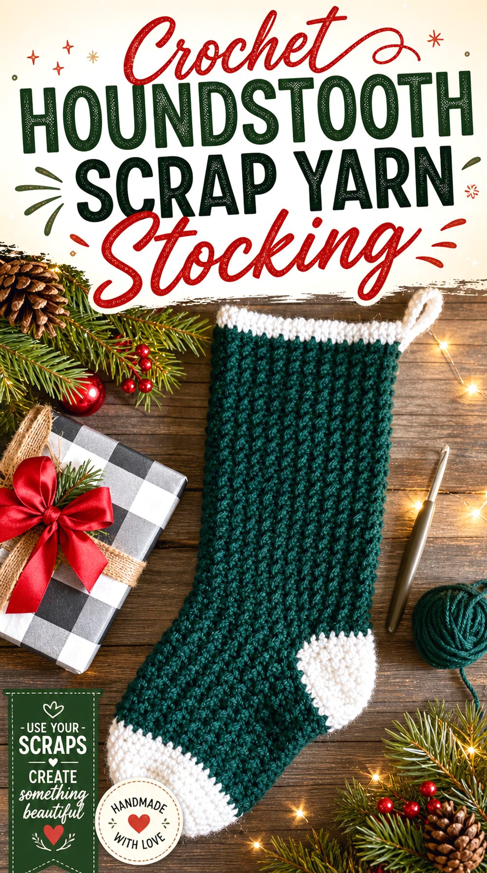 Crochet Houndstooth Scrap Yarn Stocking