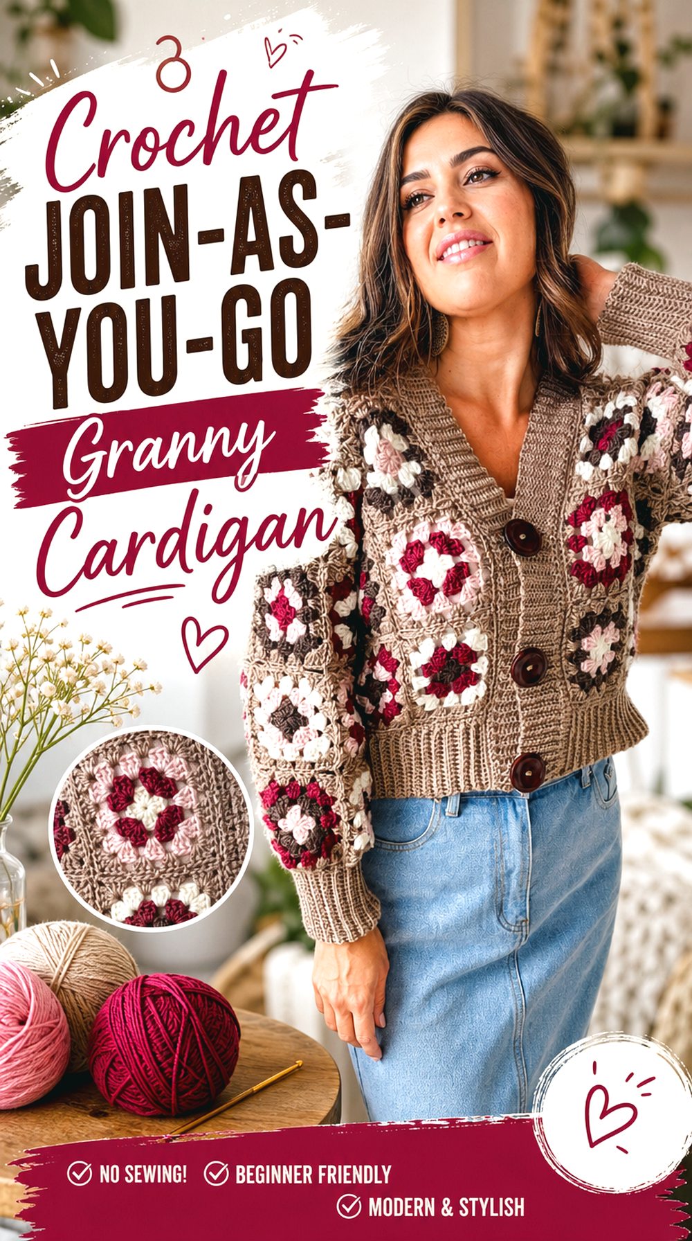 Crochet Join As You Go Granny Cardigan