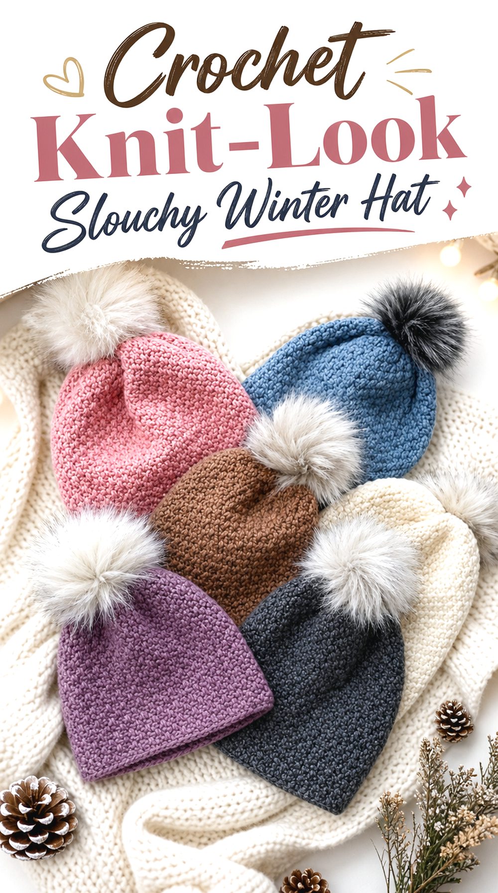 Crochet Knit Look Slouchy Winter Hat