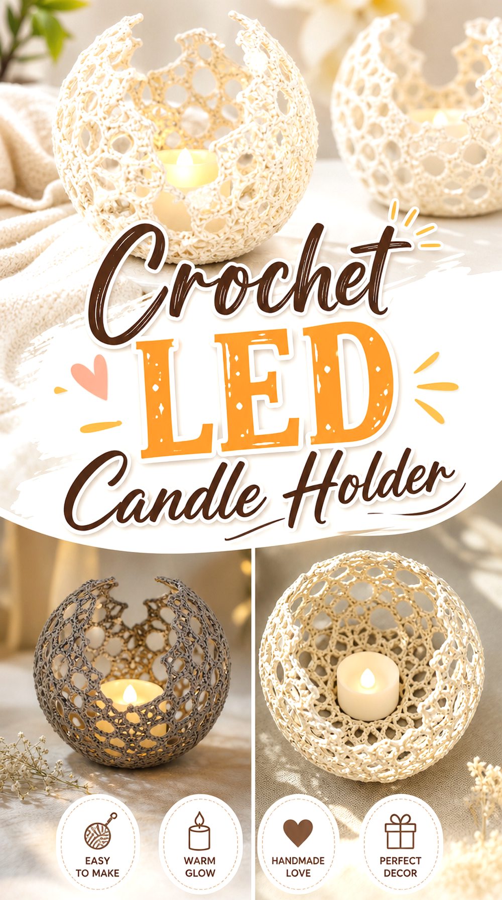 Crochet LED Candle Holder