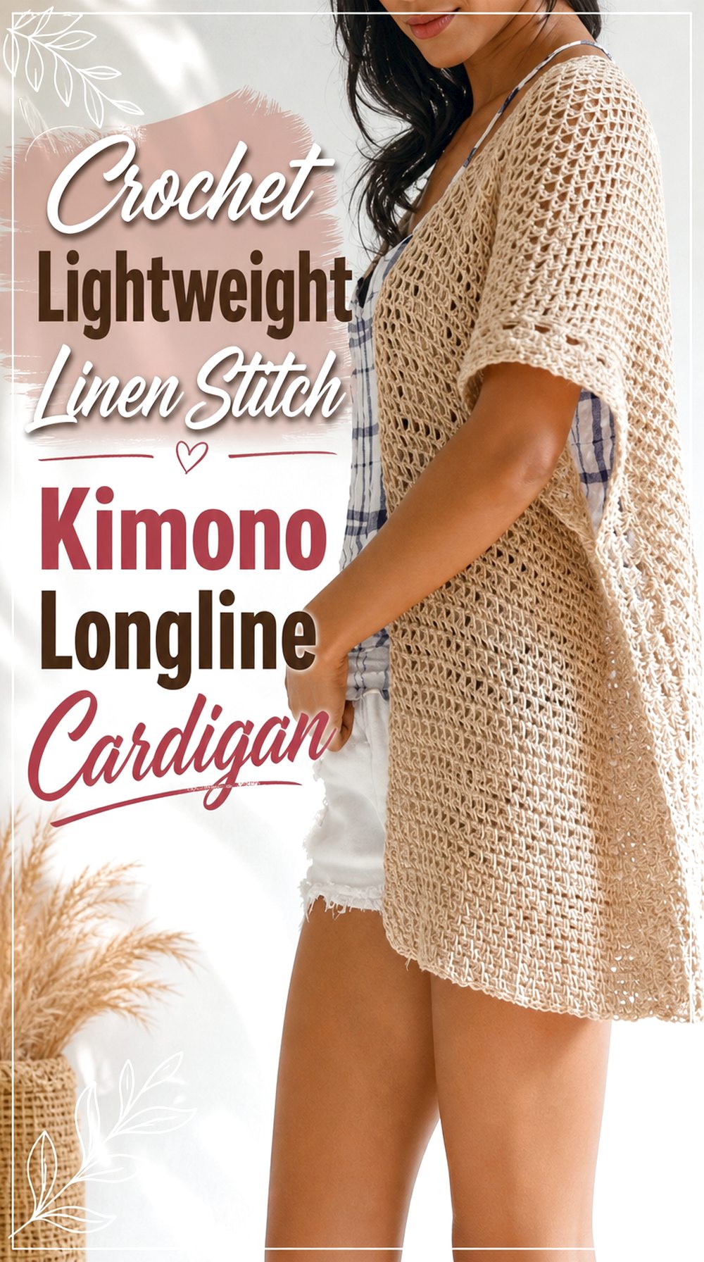 Crochet Lightweight Linen Stitch Kimono Longline Cardigan