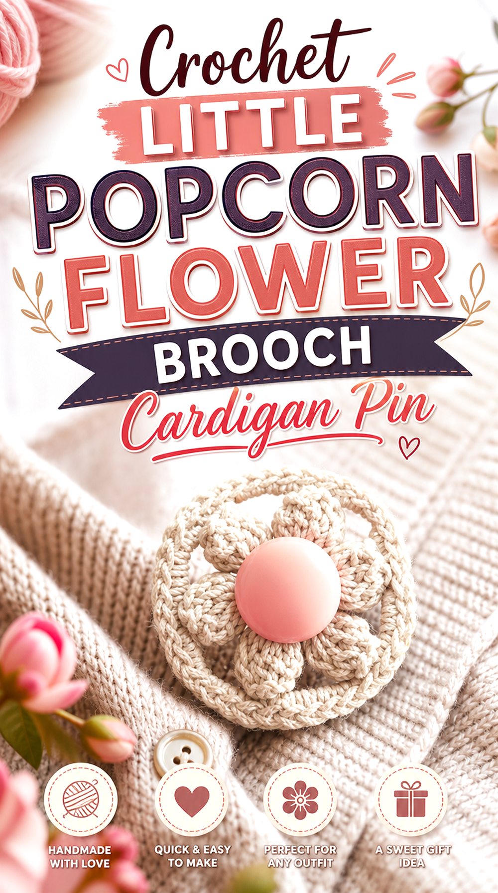 Crochet Little Popcorn Flower Brooch Cardigan Pin
