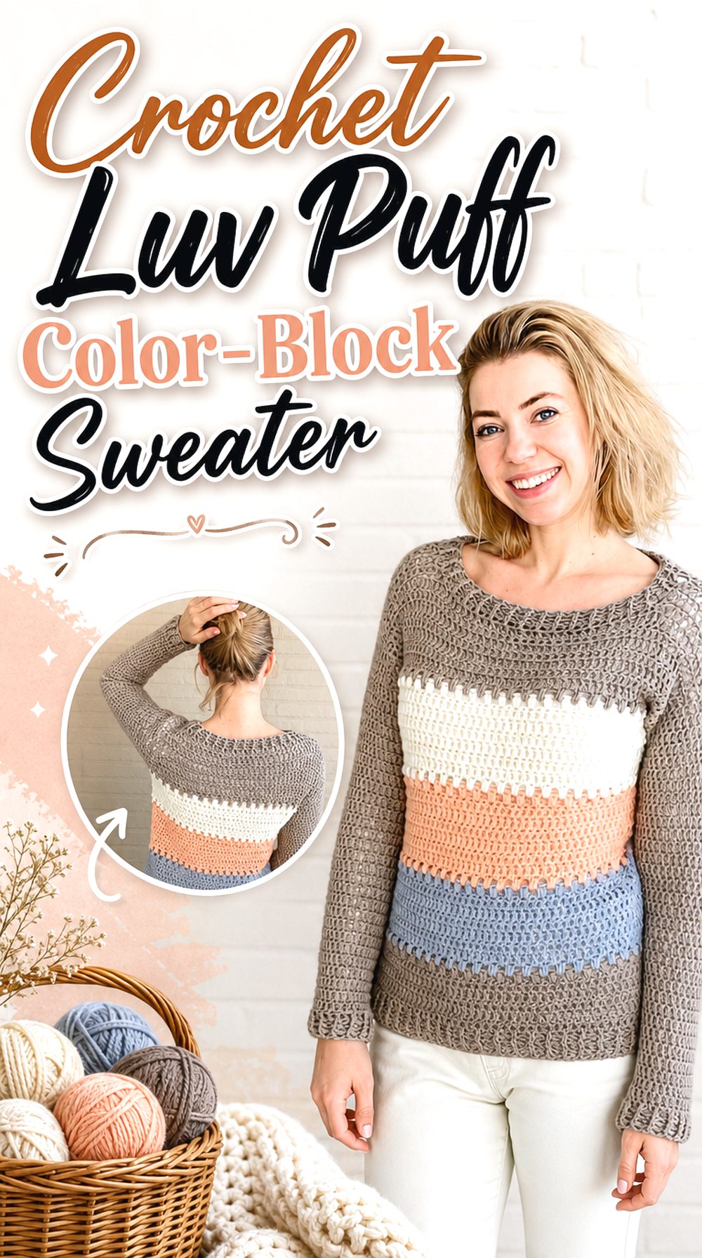 Crochet Luv Puff Color Block Sweater