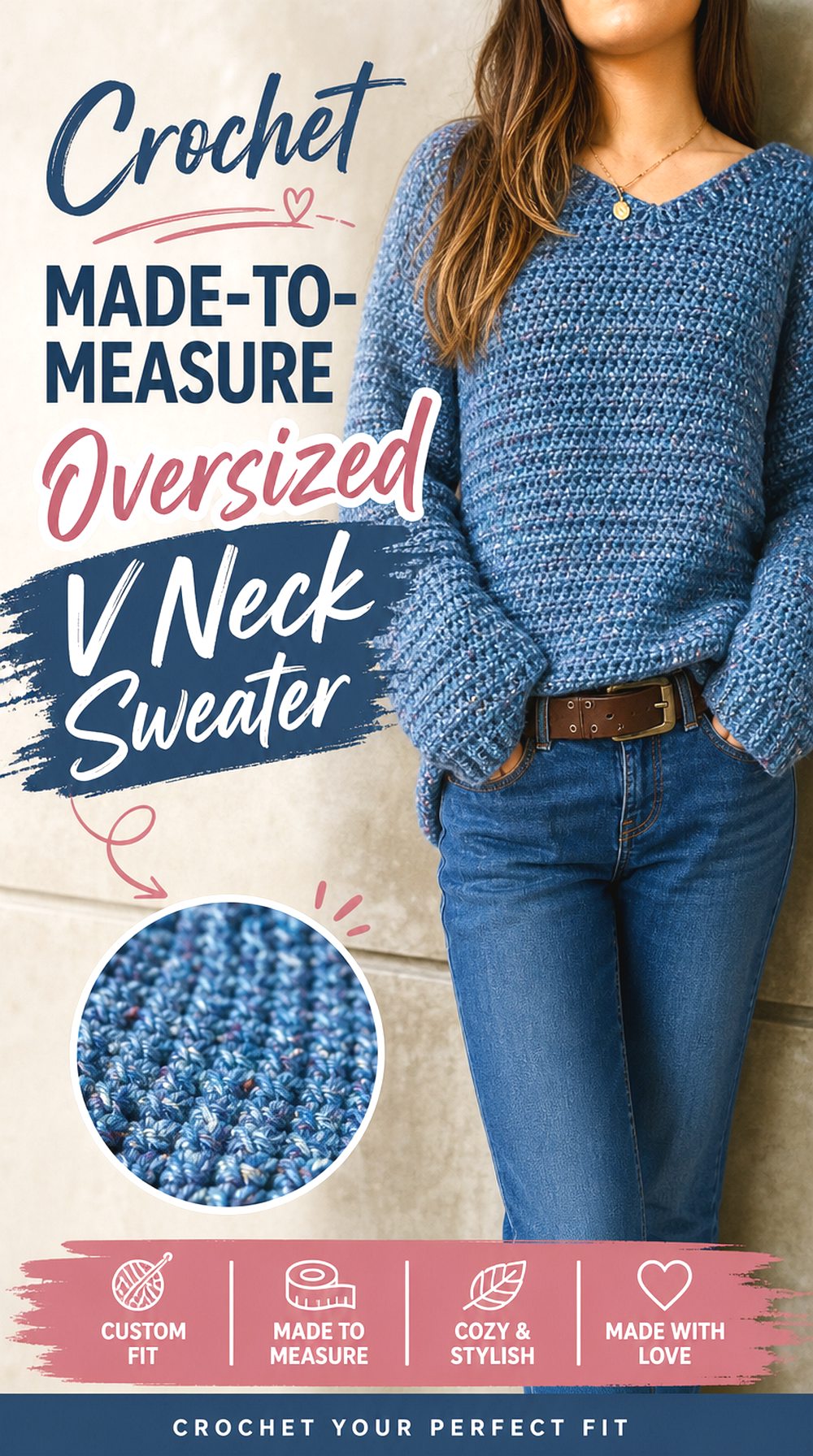 Crochet Made to Measure Oversized V Neck Sweater